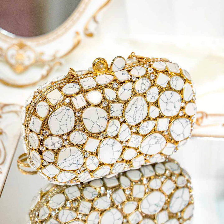 Vintage Marble Crystal Clutch Bag