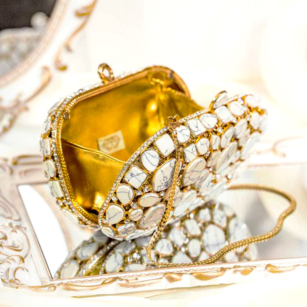 Vintage Marble Crystal Clutch Bag