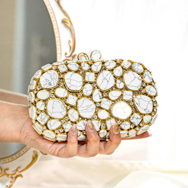 Vintage Marble Crystal Clutch Bag