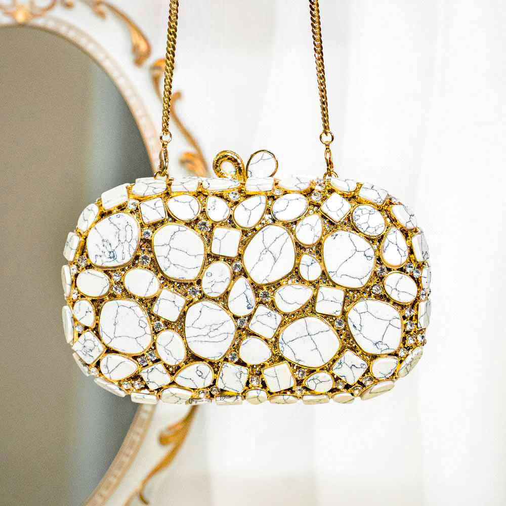 Vintage Marble Crystal Clutch Bag