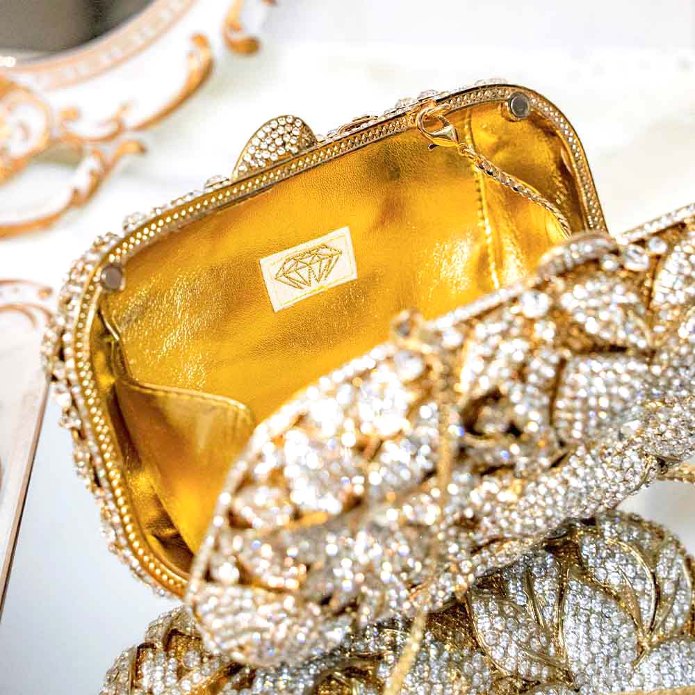 Clematic Gold Crystal Clutch Bag