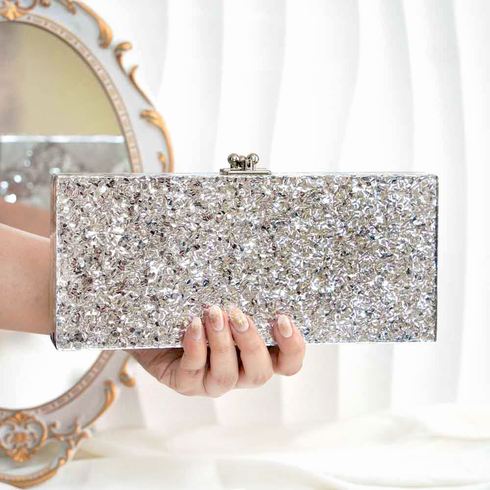 Pewter Bling Acrylic Clutch Bag