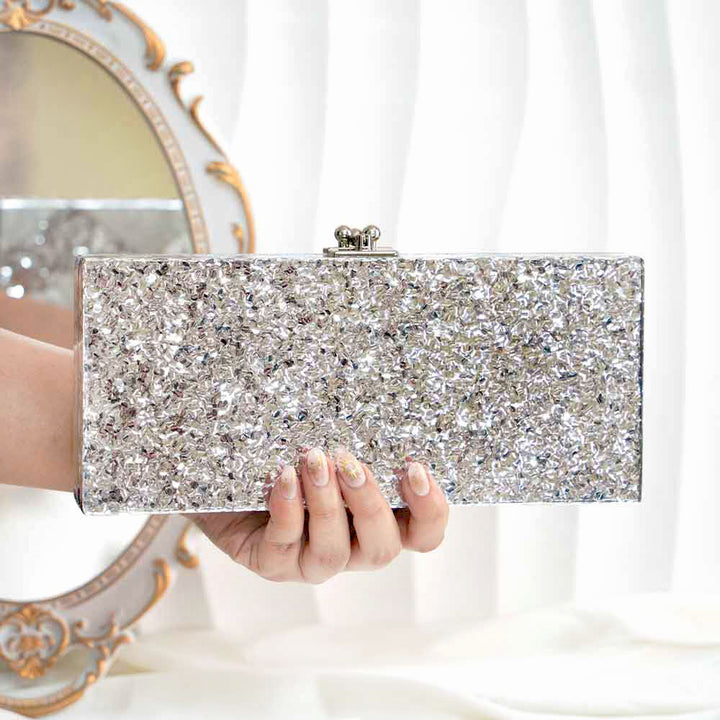 Pewter Bling Acrylic Clutch Bag