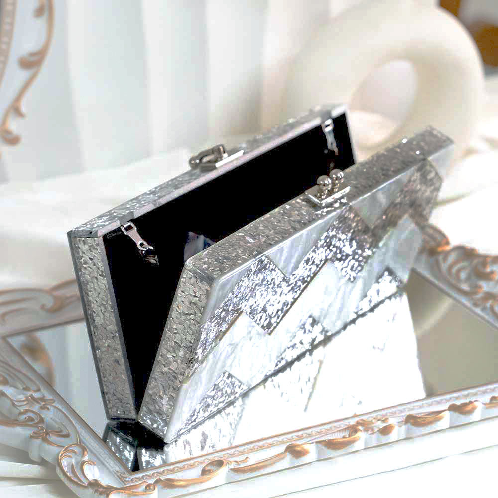 Pewter Bling Acrylic Clutch Bag