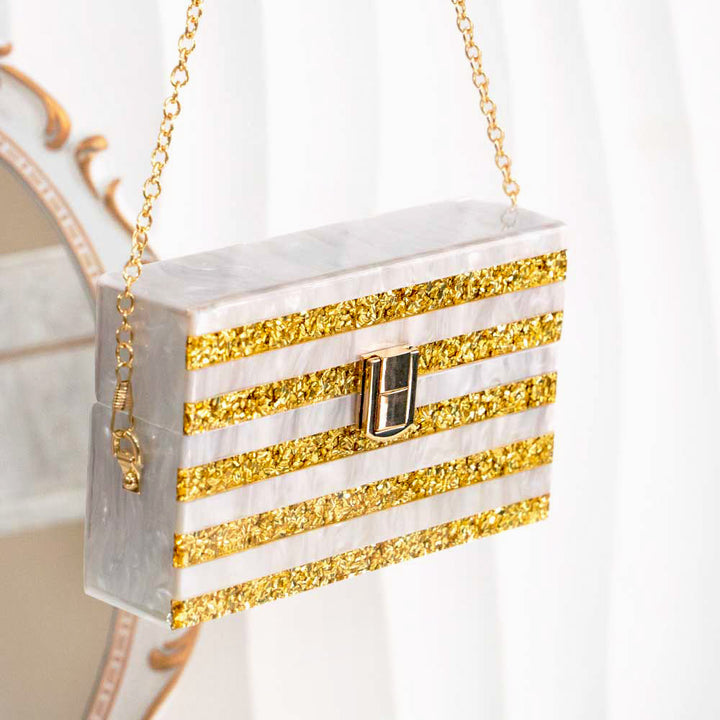 Gold Stripe Acrylic Clutch Bag