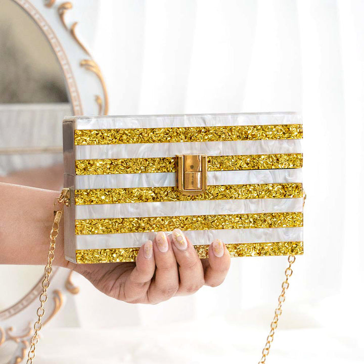 Gold Stripe Acrylic Clutch Bag