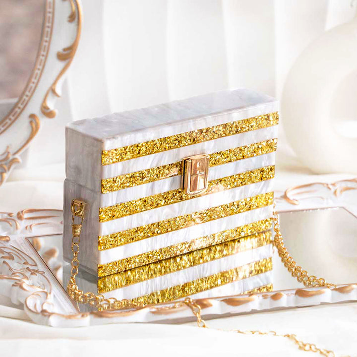 Gold Stripe Acrylic Clutch Bag