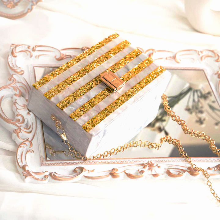 Gold Stripe Acrylic Clutch Bag