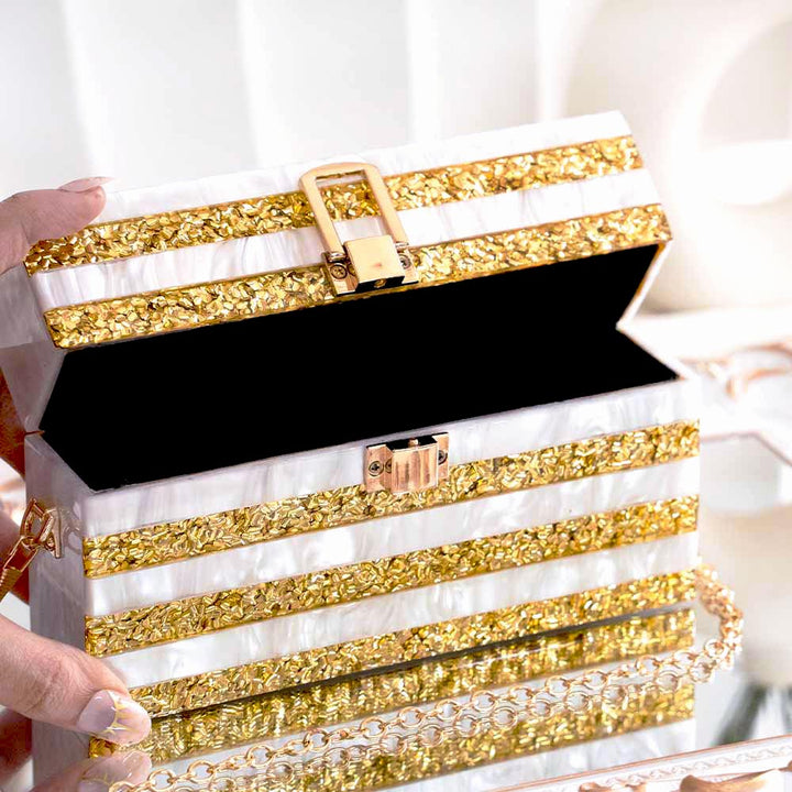 Gold Stripe Acrylic Clutch Bag