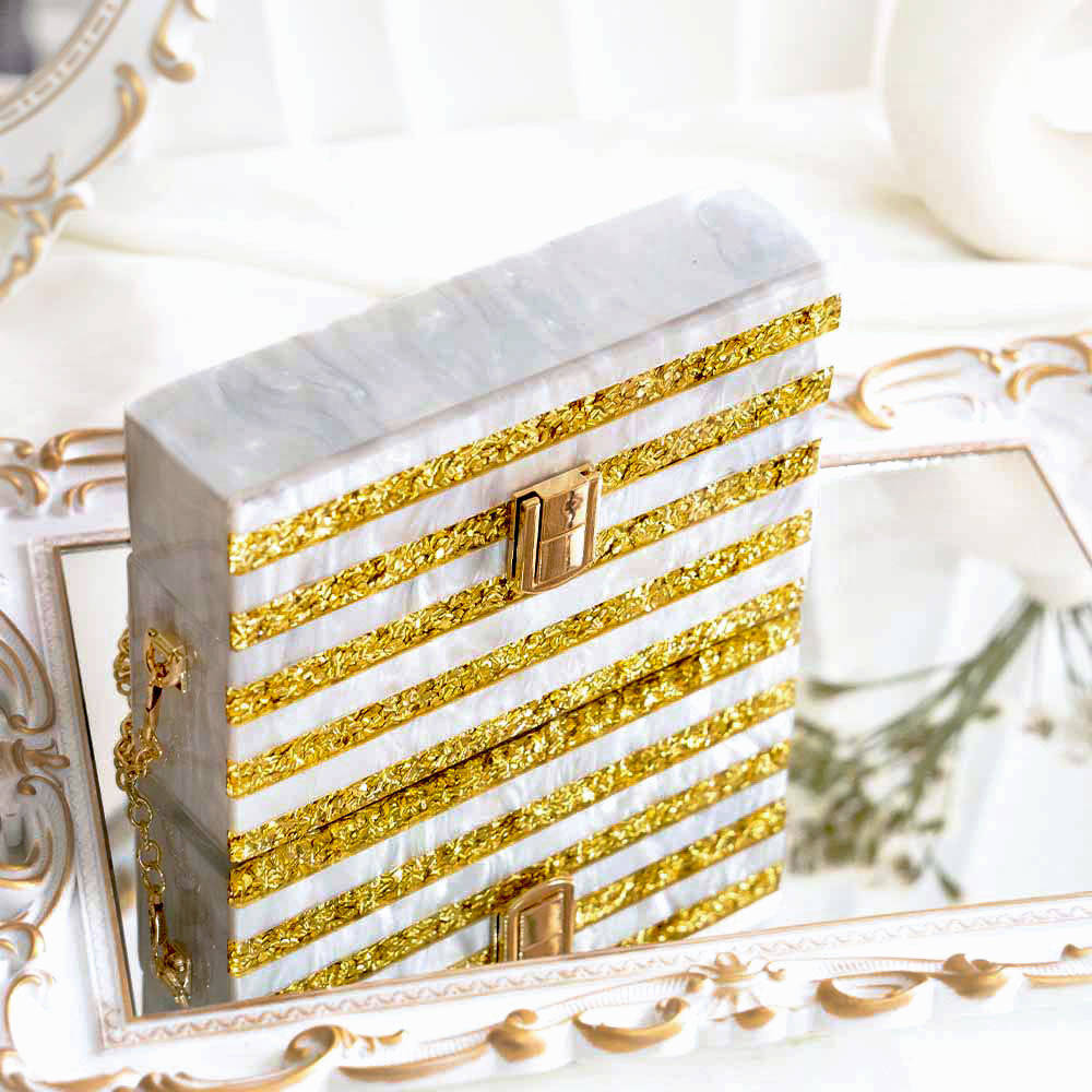 Gold Stripe Acrylic Clutch Bag