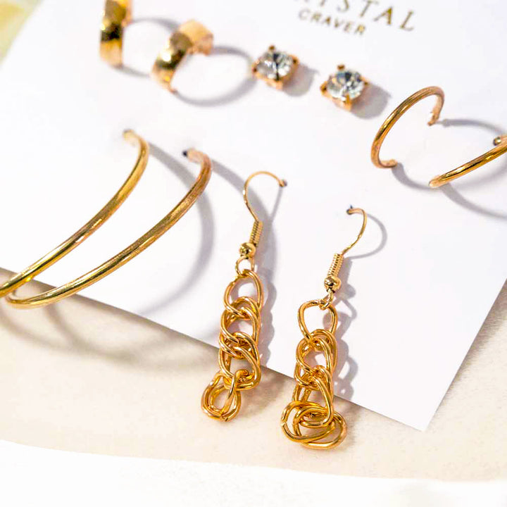 Gold Plated 5 Pairs Stud & Hoop Earring Set