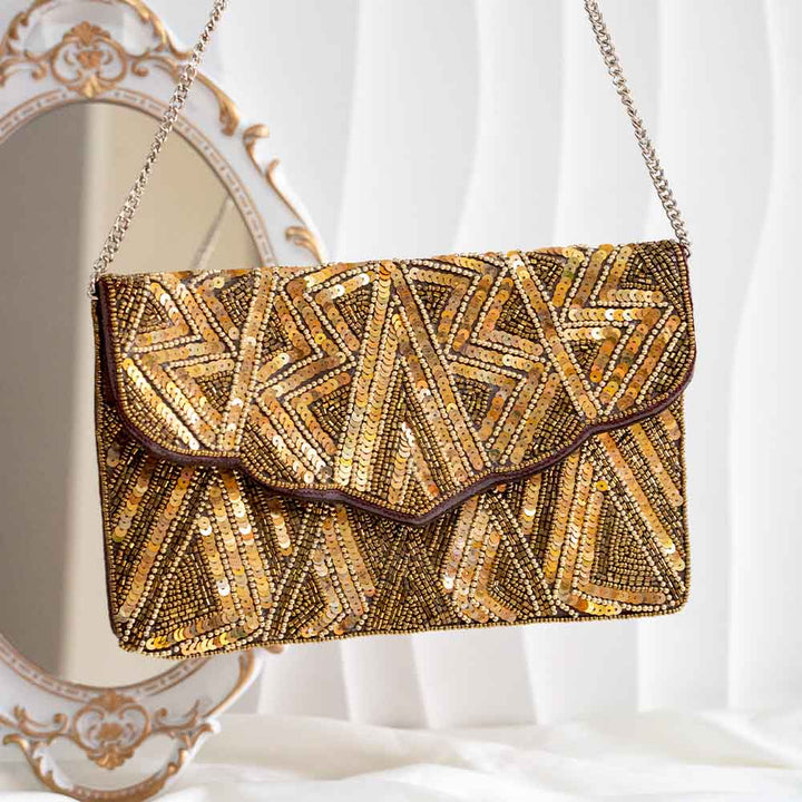 Gold Beaded Boho Sling Bag