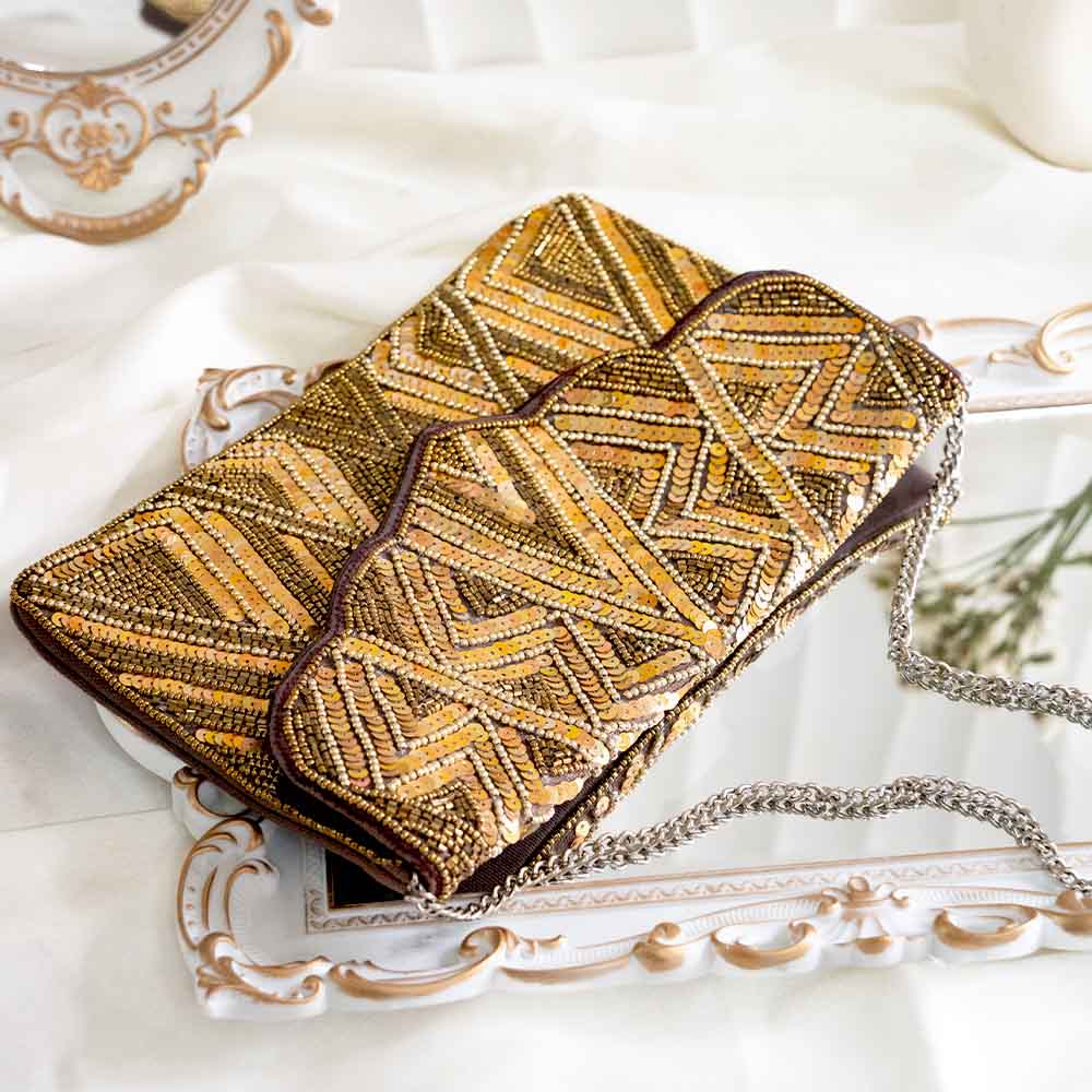 Gold Beaded Boho Sling Bag