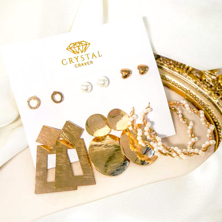 Gold Glamour Earrings Set Of 6