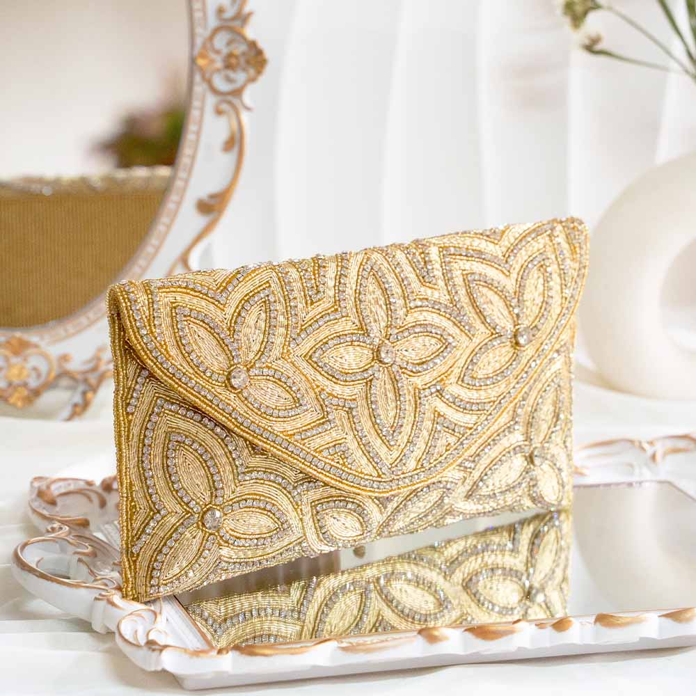 Floral Gold Ethnic Clutch Bag