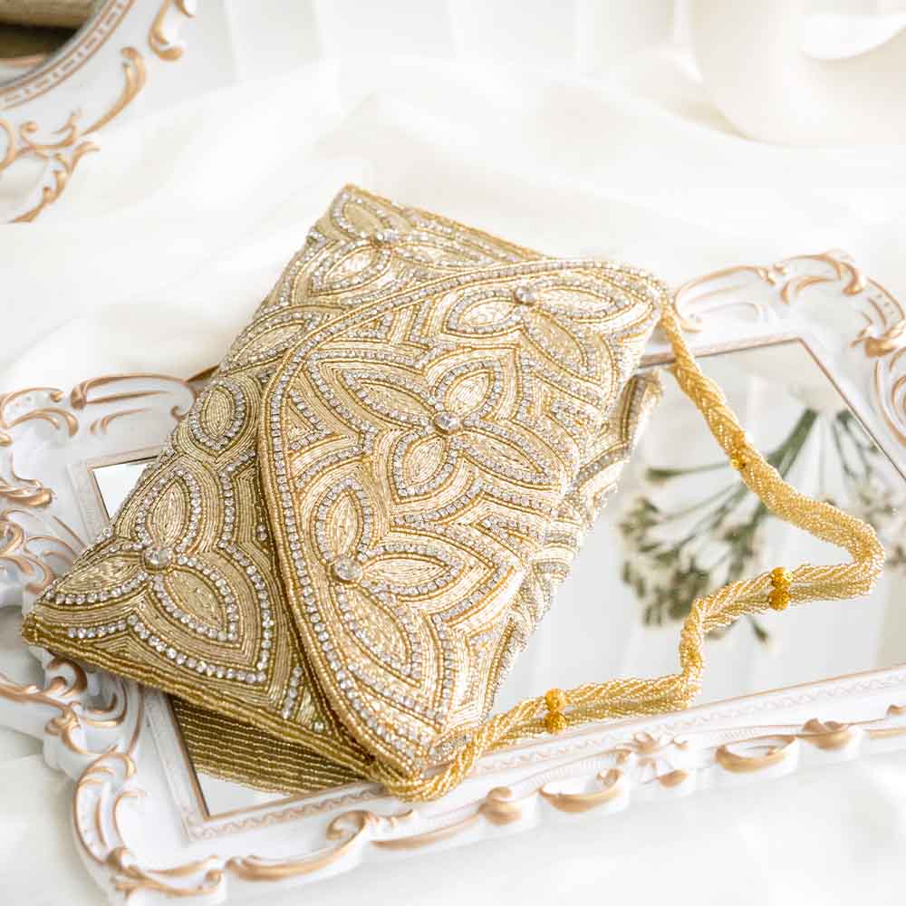 Floral Gold Ethnic Clutch Bag