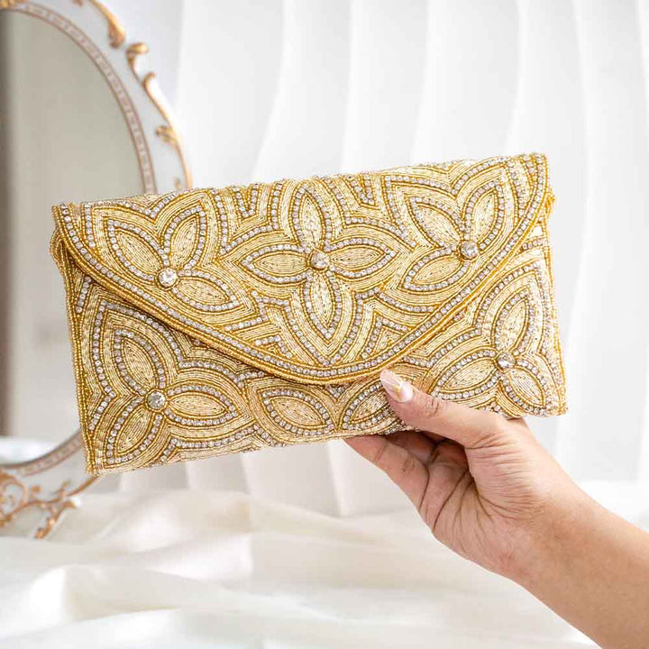 Floral Gold Ethnic Clutch Bag