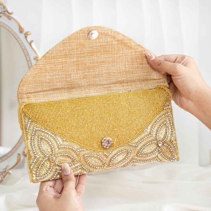 Floral Gold Ethnic Clutch Bag