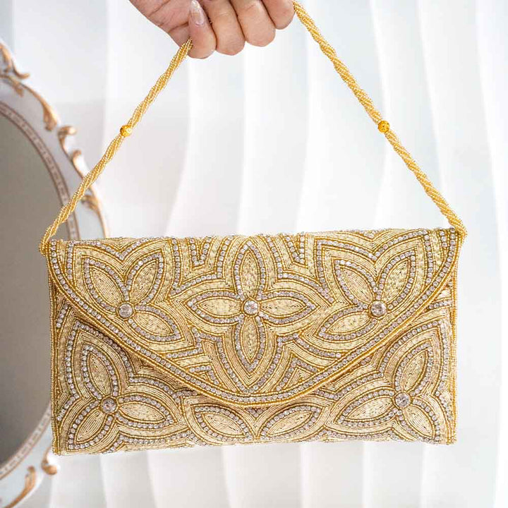 Floral Gold Ethnic Clutch Bag