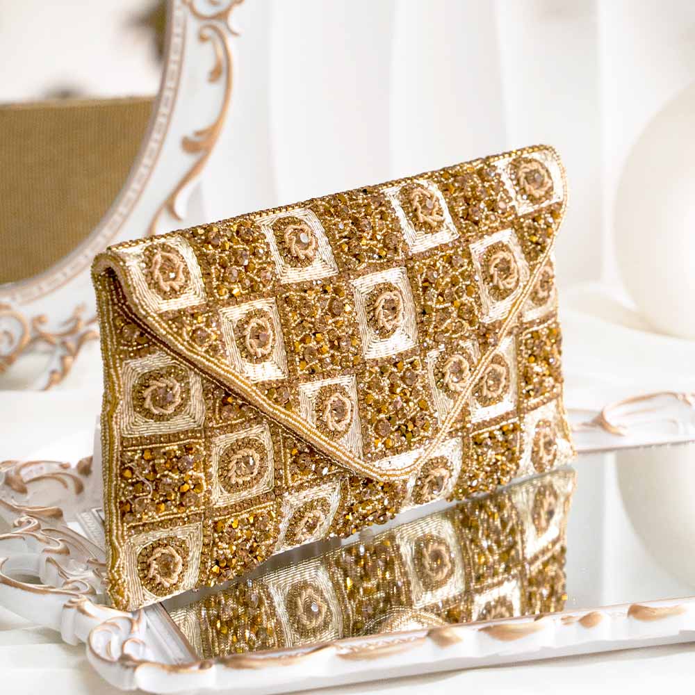 Gold Square Ethnic Clutch Bag