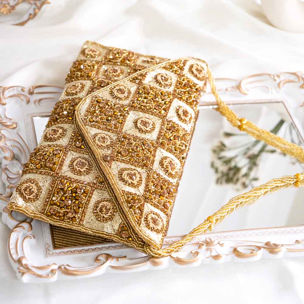 Gold Square Ethnic Clutch Bag