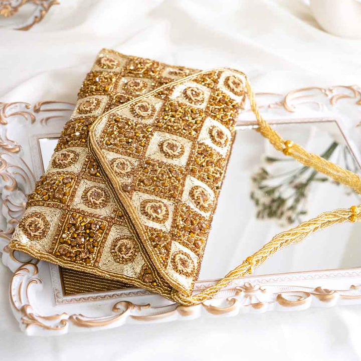 Gold Square Ethnic Clutch Bag