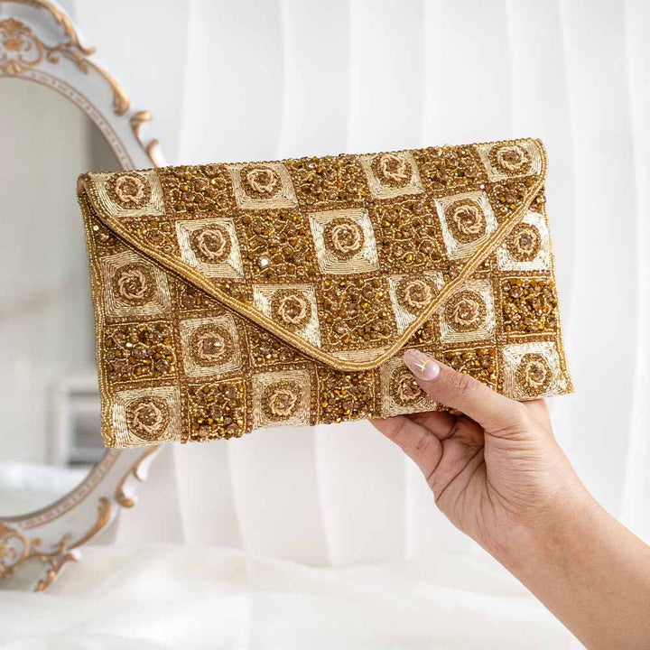 Gold Square Ethnic Clutch Bag