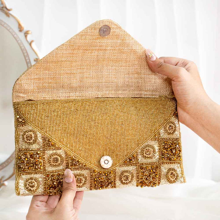 Gold Square Ethnic Clutch Bag