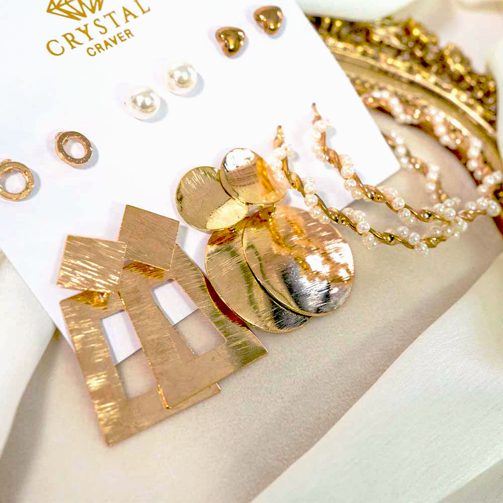 Gold Glamour Earrings Set Of 6