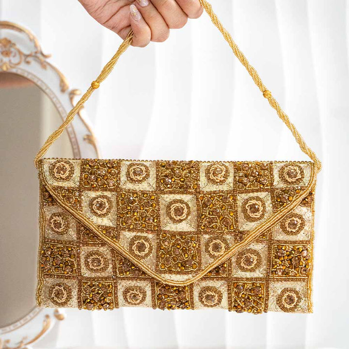 Gold Square Ethnic Clutch Bag