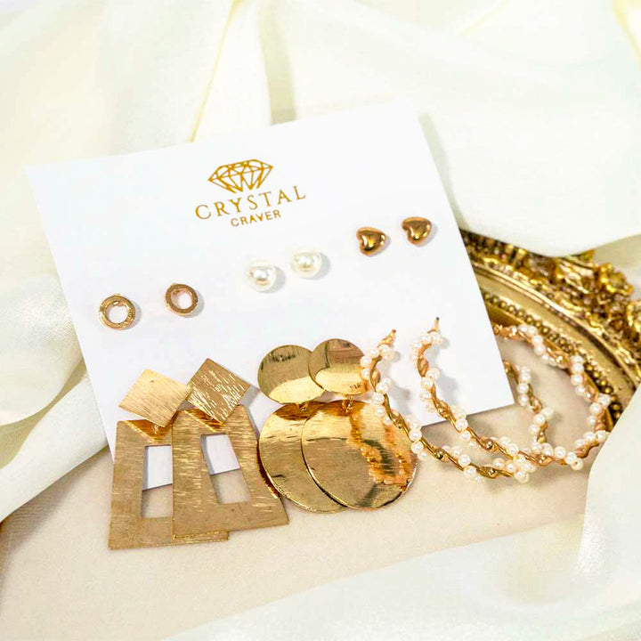 Gold Glamour Earrings Set Of 6