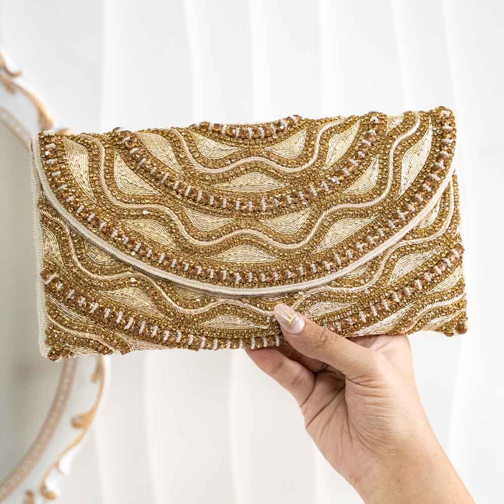 Copper Gold Ethnic Crystal Clutch Bag