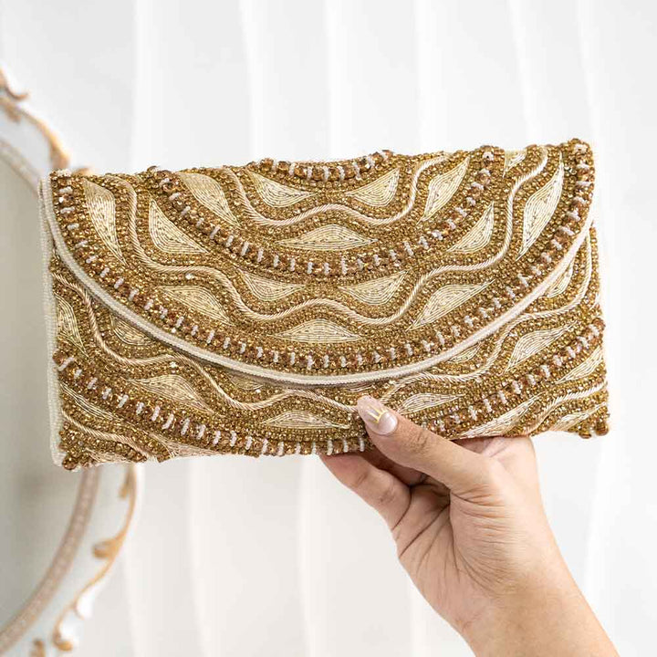 Copper Gold Ethnic Crystal Clutch Bag