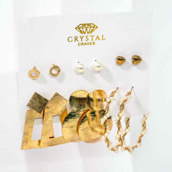 Gold Glamour Earrings Set Of 6
