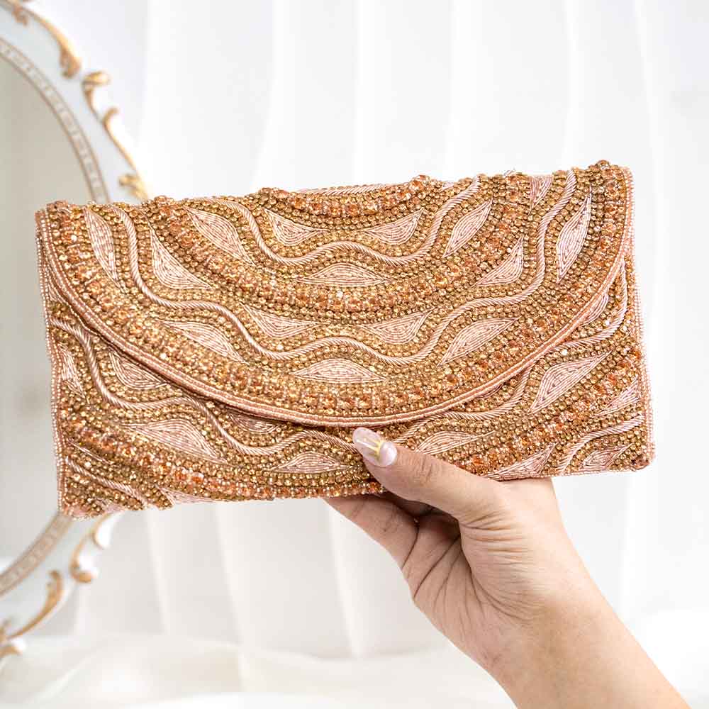 Copper Gold Ethnic Crystal Clutch Bag
