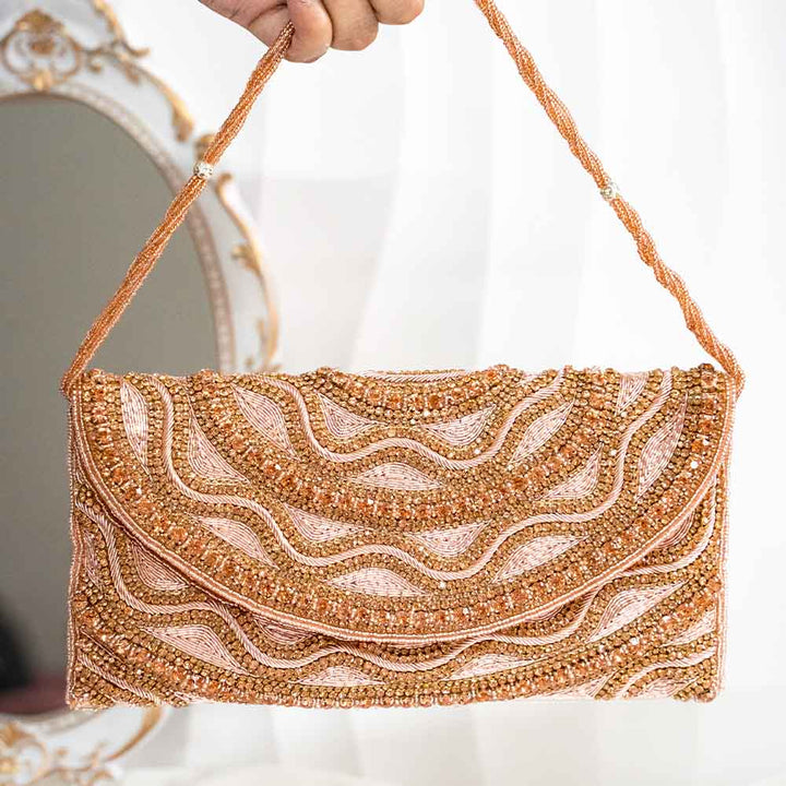 Copper Gold Ethnic Crystal Clutch Bag