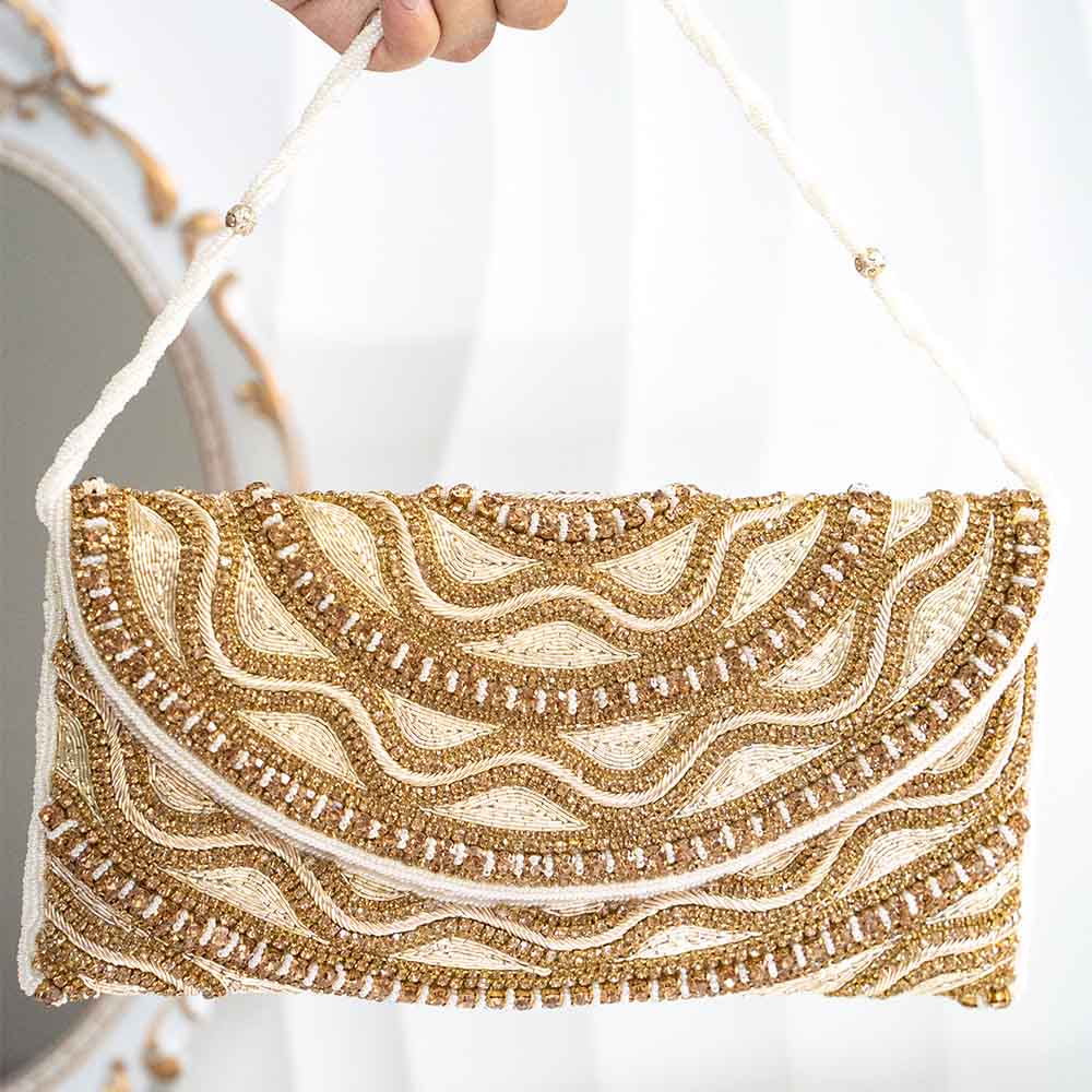 Copper Gold Ethnic Crystal Clutch Bag