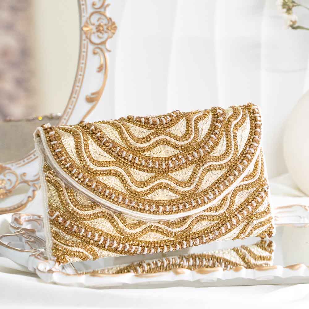 Copper Gold Ethnic Crystal Clutch Bag