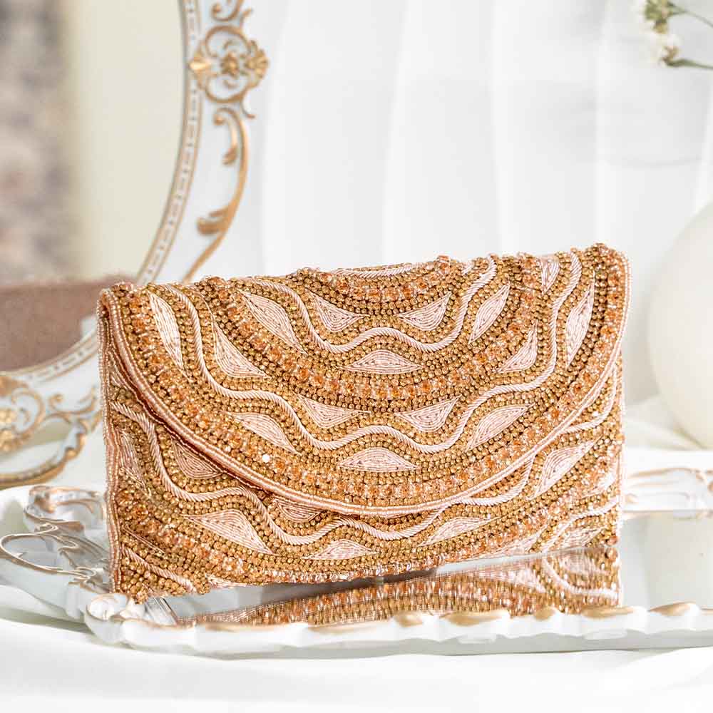 Copper Gold Ethnic Crystal Clutch Bag