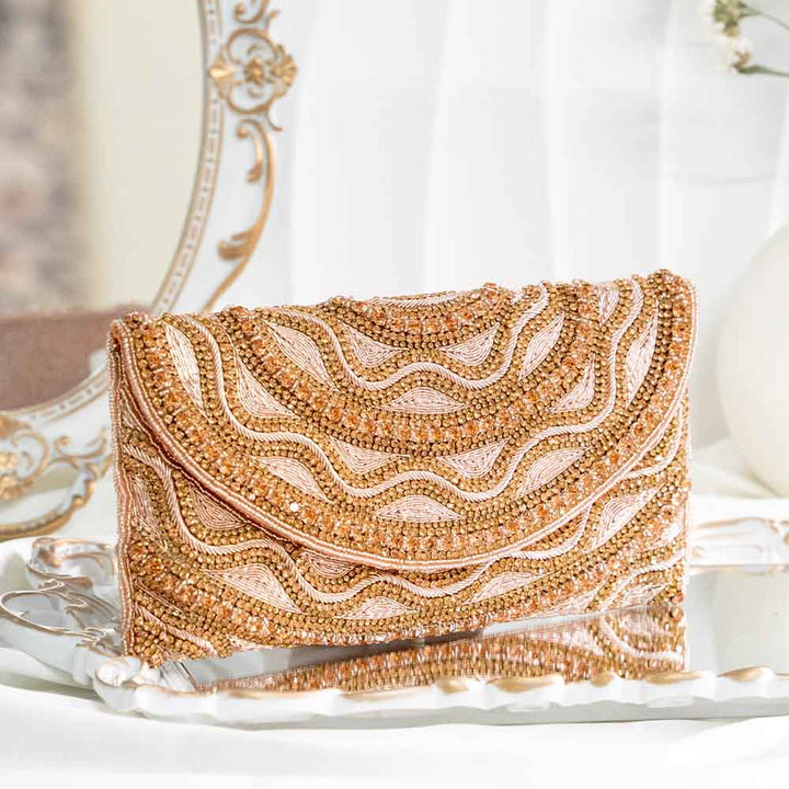 Copper Gold Ethnic Crystal Clutch Bag