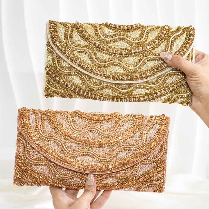 Copper Gold Ethnic Crystal Clutch Bag