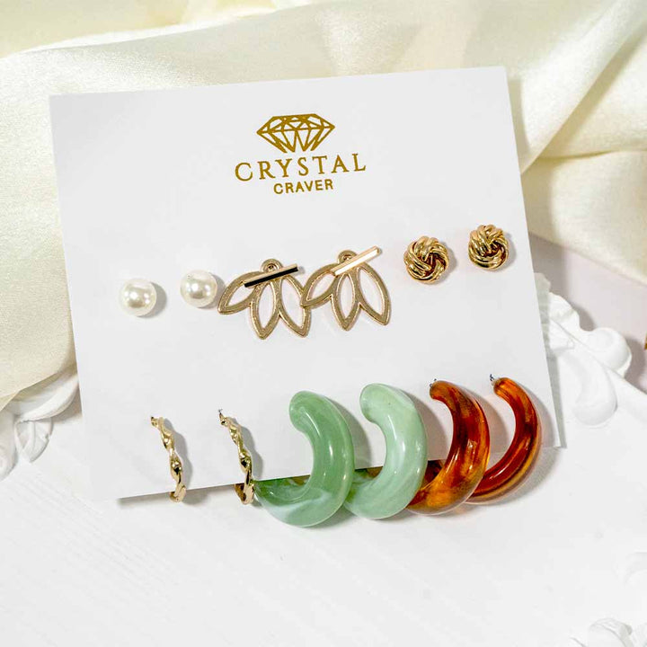 Gold Aesthetic Earrings Set Of 6