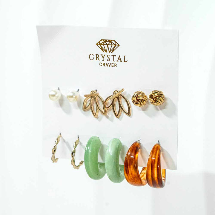 Gold Aesthetic Earrings Set Of 6