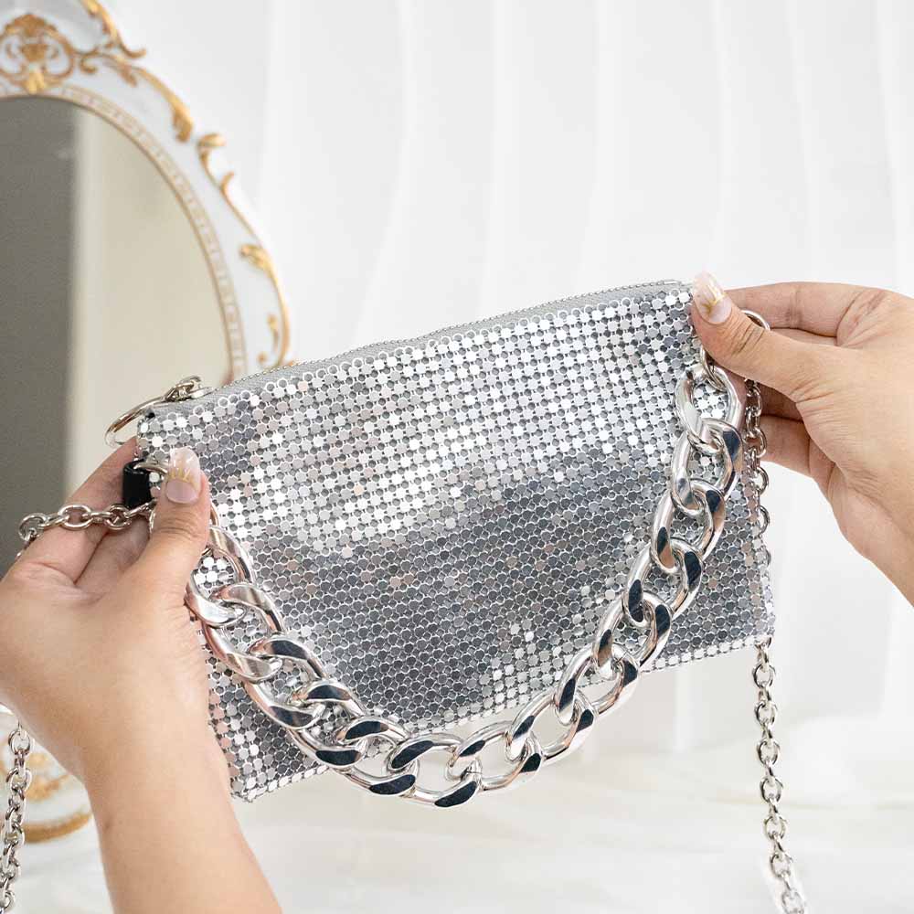 Silver Mesh Sling Bag