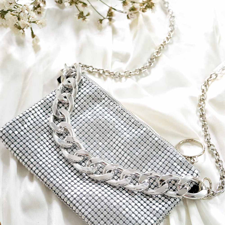 Silver Mesh Sling Bag