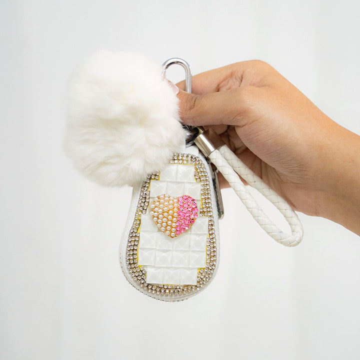 Heart Crystal Keyholder With Fur Ball Keychain
