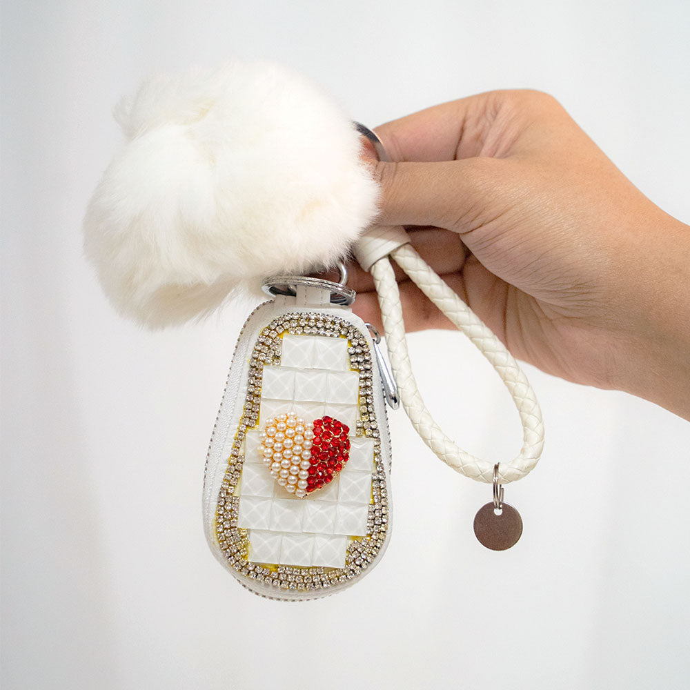Heart Crystal Keyholder With Fur Ball Keychain