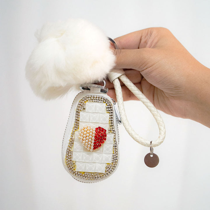 Heart Crystal Keyholder With Fur Ball Keychain