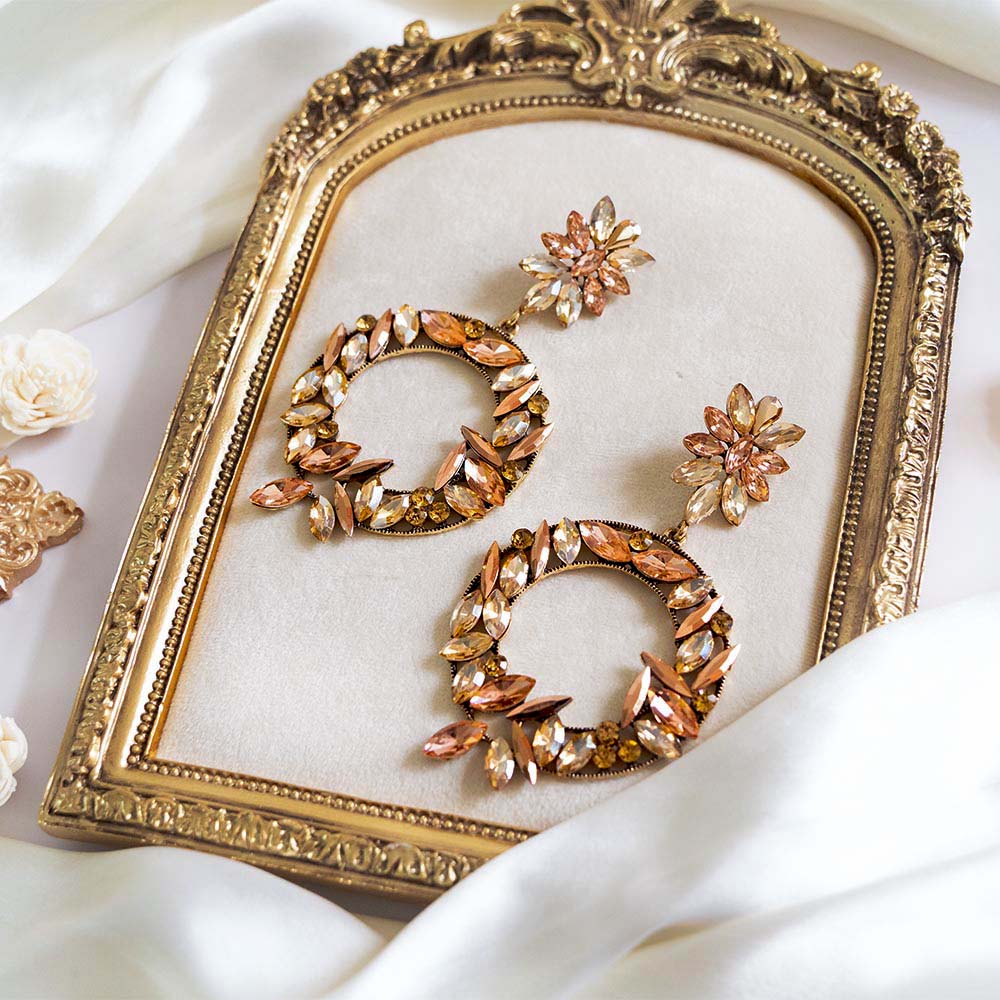 Coral Hue Oversize Crystal Earrings