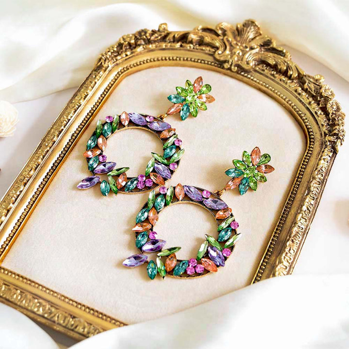 Coral Hue Oversize Crystal Earrings